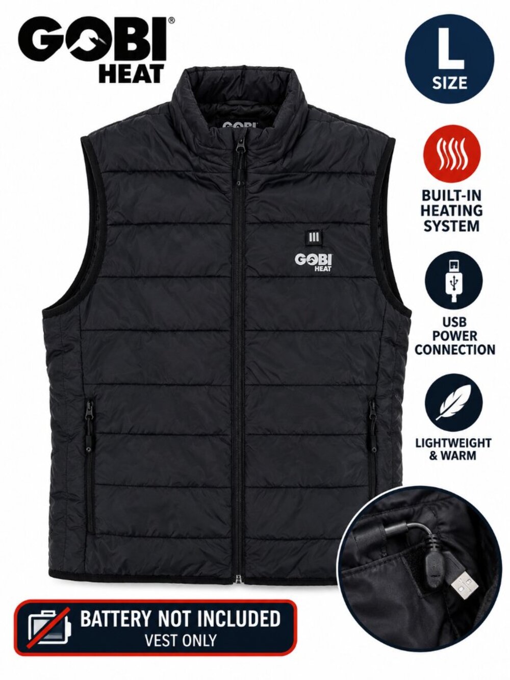 Gobi Heat Men’s Heated Puffer Vest Black Size L